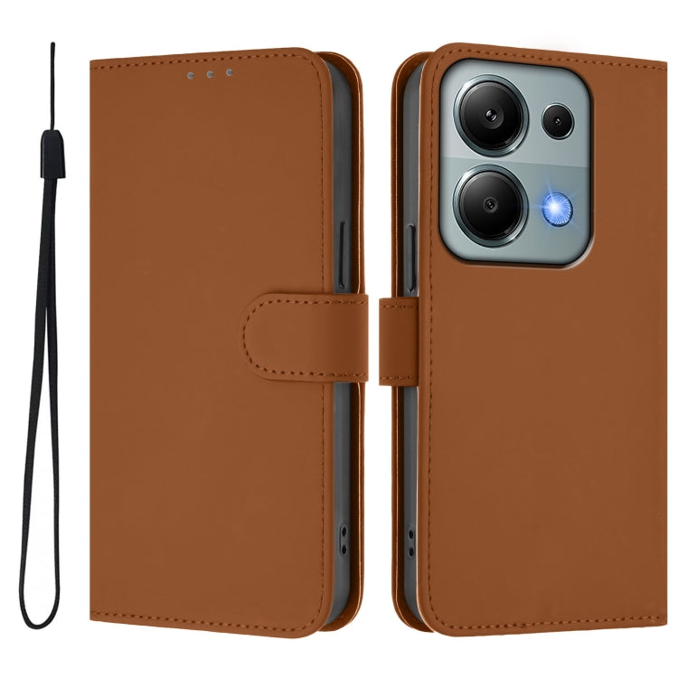 Skin Feel Solid Color Leather Phone Case with Lanyard, For Xiaomi Poco M6 Pro 4G, For Xiaomi Poco X6 Neo 5G Global