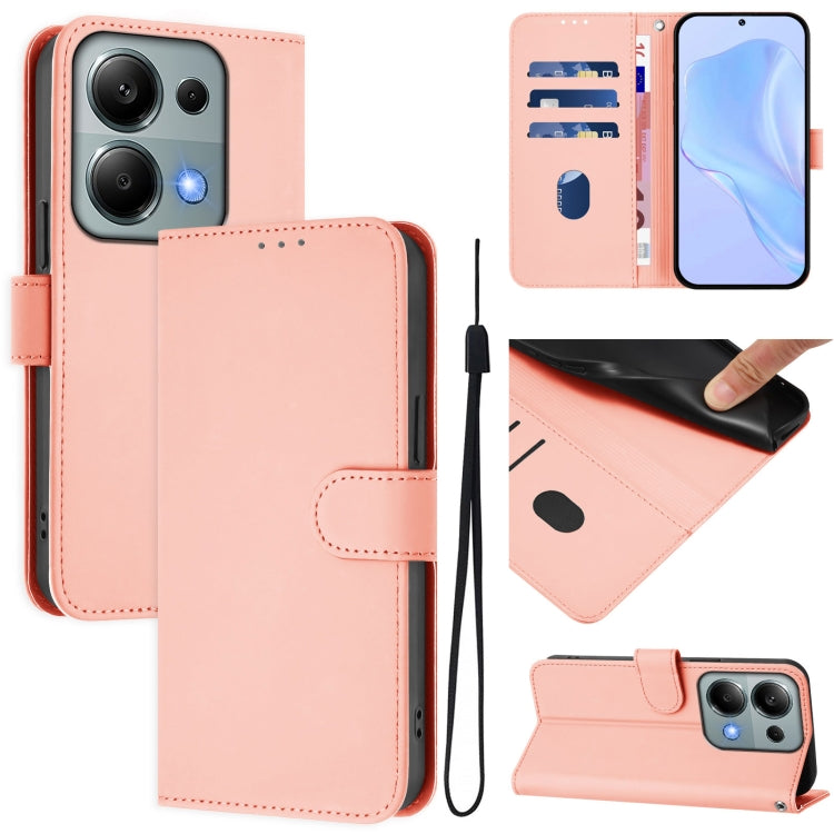 Skin Feel Solid Color Leather Phone Case with Lanyard, For Xiaomi Poco M6 Pro 4G, For Xiaomi Poco X6 Neo 5G Global