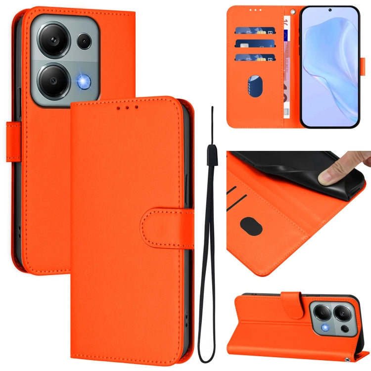 Skin Feel Solid Color Leather Phone Case with Lanyard, For Xiaomi Poco M6 Pro 4G, For Xiaomi Poco X6 Neo 5G Global