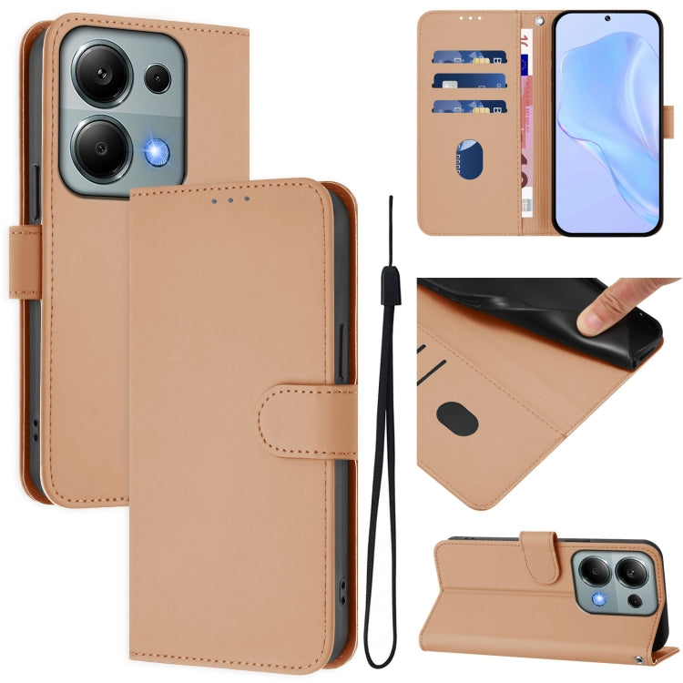 Skin Feel Solid Color Leather Phone Case with Lanyard, For Xiaomi Poco M6 Pro 4G, For Xiaomi Poco X6 Neo 5G Global