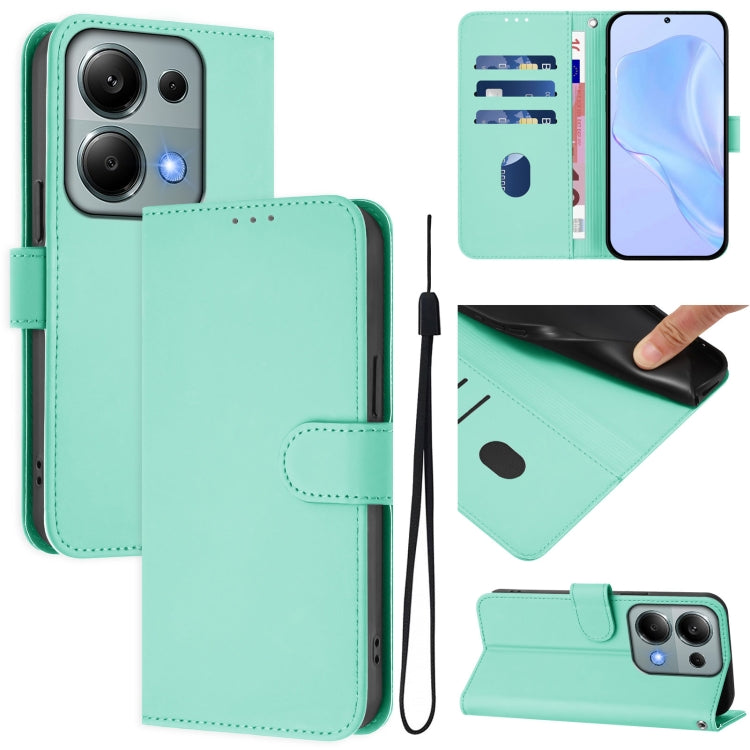 Skin Feel Solid Color Leather Phone Case with Lanyard, For Xiaomi Poco M6 Pro 4G, For Xiaomi Poco X6 Neo 5G Global