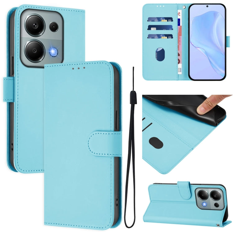 Skin Feel Solid Color Leather Phone Case with Lanyard, For Xiaomi Poco M6 Pro 4G, For Xiaomi Poco X6 Neo 5G Global