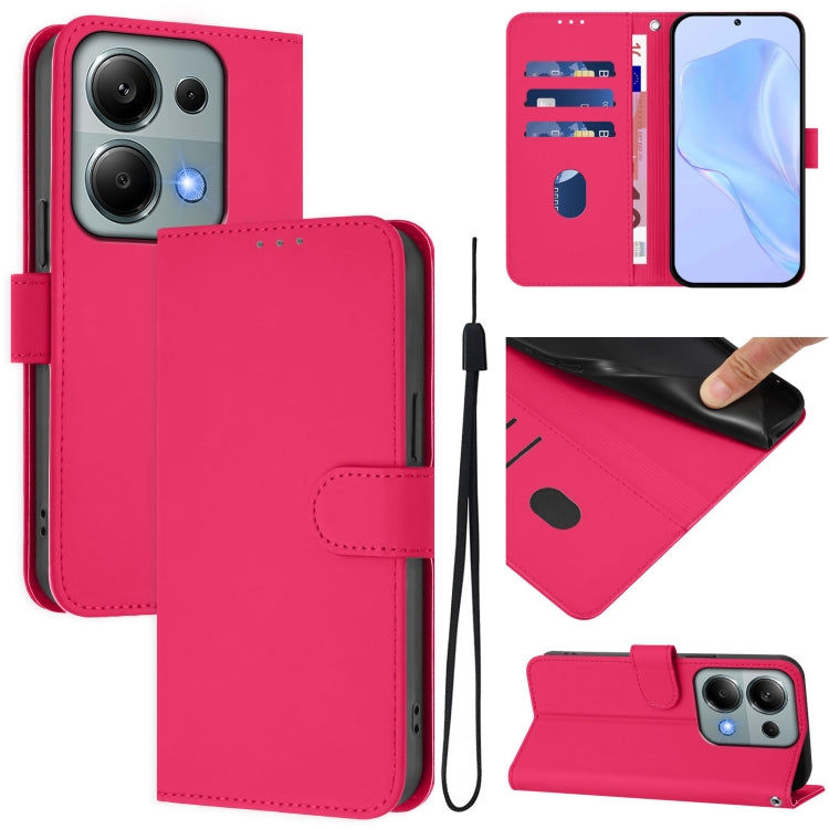 Skin Feel Solid Color Leather Phone Case with Lanyard, For Xiaomi Poco M6 Pro 4G, For Xiaomi Poco X6 Neo 5G Global