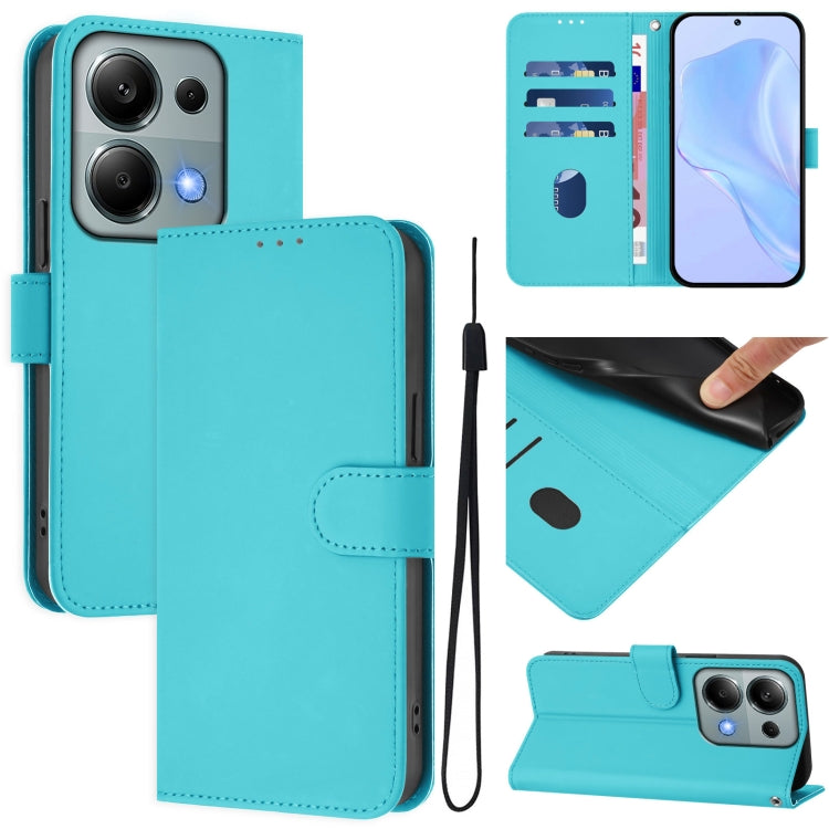 Skin Feel Solid Color Leather Phone Case with Lanyard, For Xiaomi Poco M6 Pro 4G, For Xiaomi Poco X6 Neo 5G Global