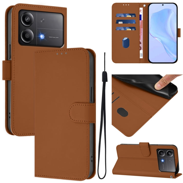 Skin Feel Solid Color Leather Phone Case with Lanyard, For Xiaomi Poco M6 Pro 4G, For Xiaomi Poco X6 Neo 5G Global