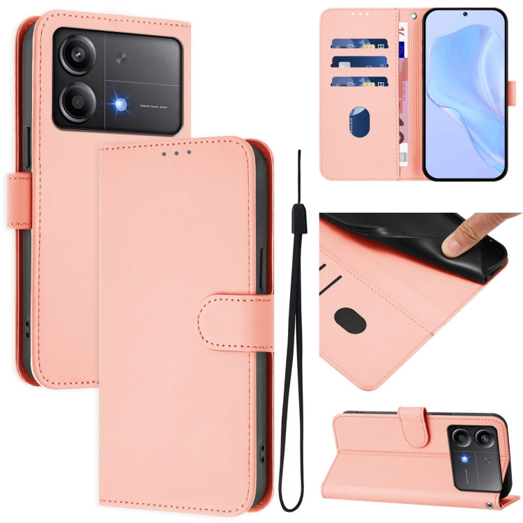 Skin Feel Solid Color Leather Phone Case with Lanyard, For Xiaomi Poco M6 Pro 4G, For Xiaomi Poco X6 Neo 5G Global