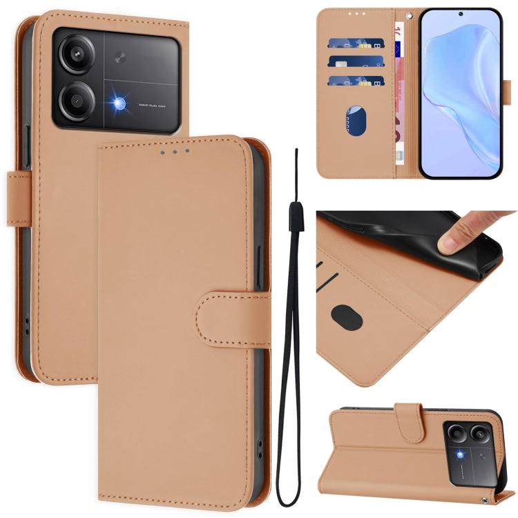 Skin Feel Solid Color Leather Phone Case with Lanyard, For Xiaomi Poco M6 Pro 4G, For Xiaomi Poco X6 Neo 5G Global
