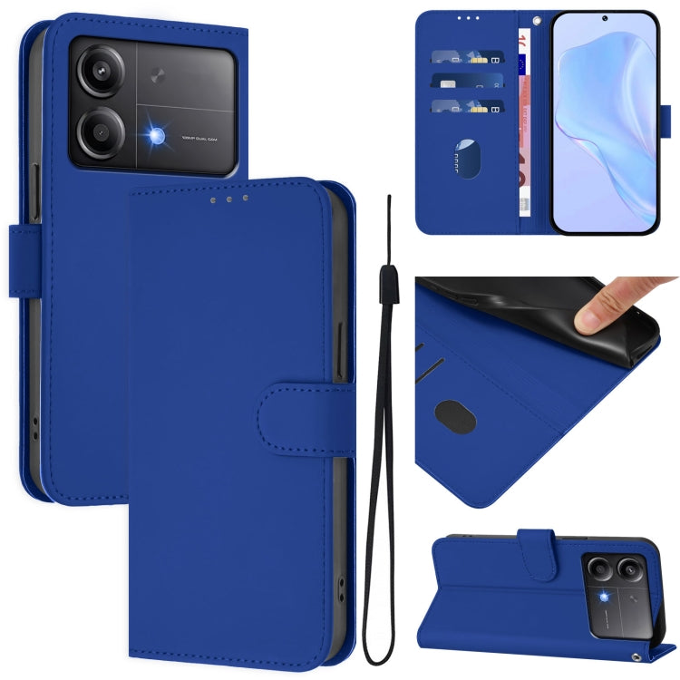 Skin Feel Solid Color Leather Phone Case with Lanyard, For Xiaomi Poco M6 Pro 4G, For Xiaomi Poco X6 Neo 5G Global