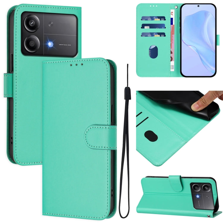 Skin Feel Solid Color Leather Phone Case with Lanyard, For Xiaomi Poco M6 Pro 4G, For Xiaomi Poco X6 Neo 5G Global