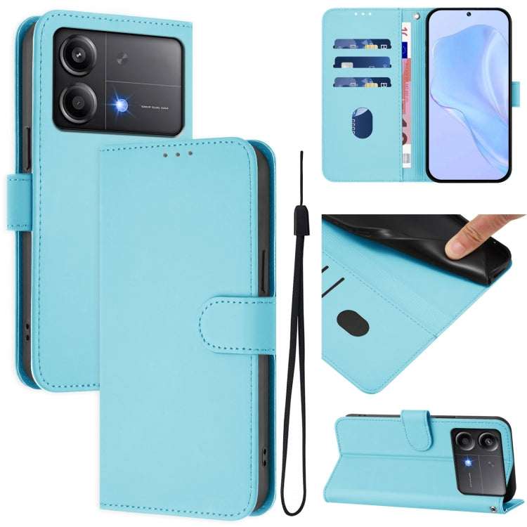 Skin Feel Solid Color Leather Phone Case with Lanyard, For Xiaomi Poco M6 Pro 4G, For Xiaomi Poco X6 Neo 5G Global