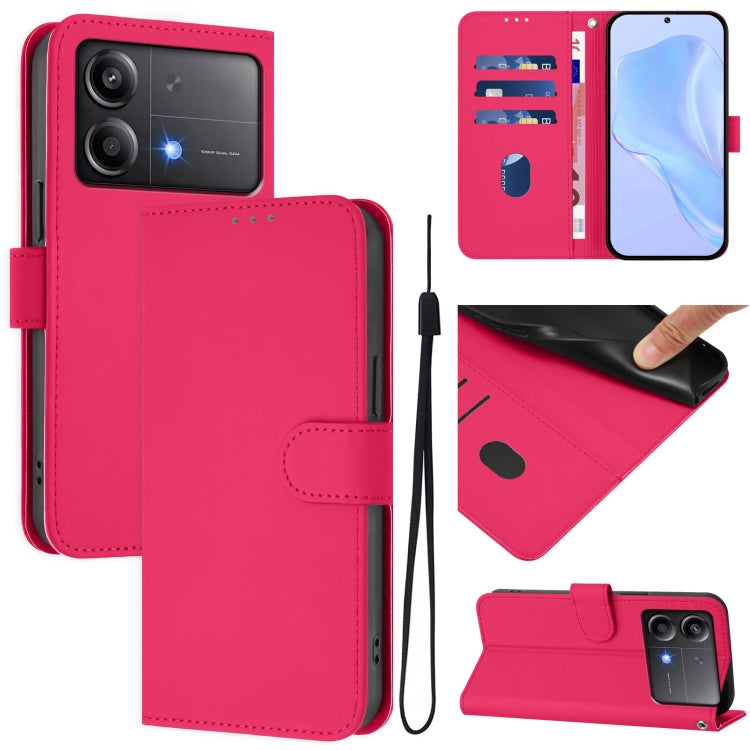 Skin Feel Solid Color Leather Phone Case with Lanyard, For Xiaomi Poco M6 Pro 4G, For Xiaomi Poco X6 Neo 5G Global