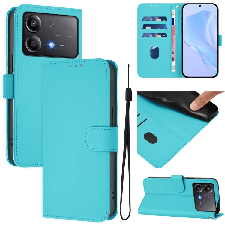 Skin Feel Solid Color Leather Phone Case with Lanyard, For Xiaomi Poco M6 Pro 4G, For Xiaomi Poco X6 Neo 5G Global