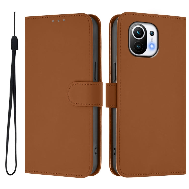 Skin Feel Solid Color Leather Phone Case with Lanyard, For Xiaomi Mi 11