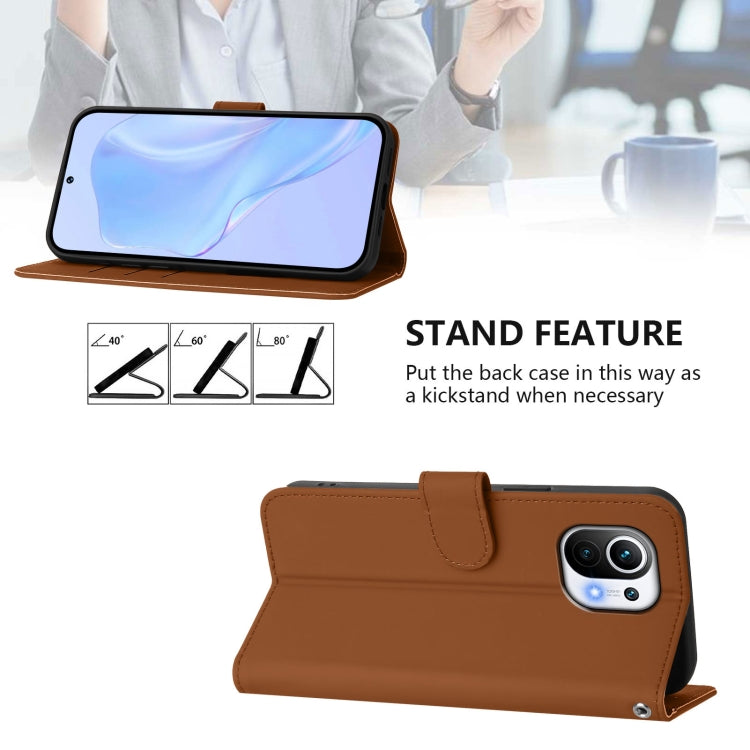 Skin Feel Solid Color Leather Phone Case with Lanyard, For Xiaomi Mi 11