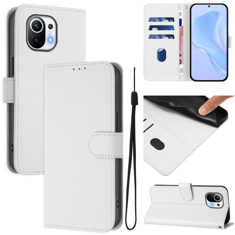 Skin Feel Solid Color Leather Phone Case with Lanyard, For Xiaomi Mi 11