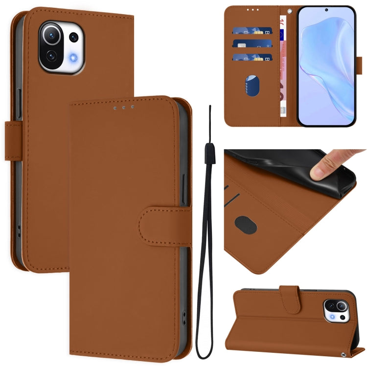 Skin Feel Solid Color Leather Phone Case with Lanyard, For Xiaomi Poco X4 Pro 5G, For Xiaomi Mi 11 Lite 5G