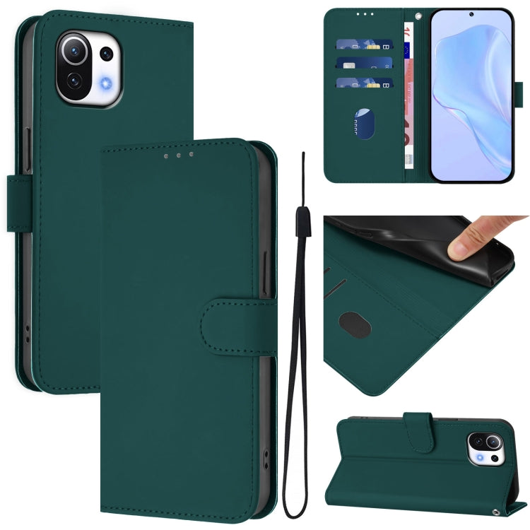 Skin Feel Solid Color Leather Phone Case with Lanyard, For Xiaomi Poco X4 Pro 5G, For Xiaomi Mi 11 Lite 5G