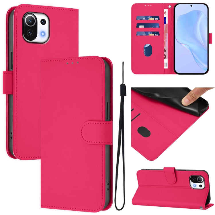 Skin Feel Solid Color Leather Phone Case with Lanyard, For Xiaomi Poco X4 Pro 5G, For Xiaomi Mi 11 Lite 5G
