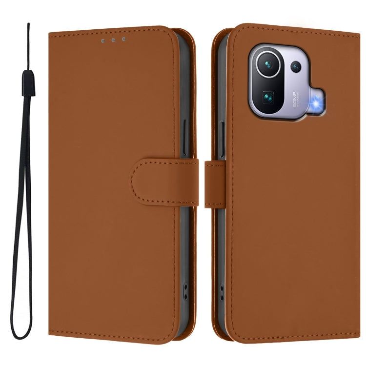 Skin Feel Solid Color Leather Phone Case with Lanyard, For Xiaomi Mi 11 Pro, For Xiaomi Poco M3