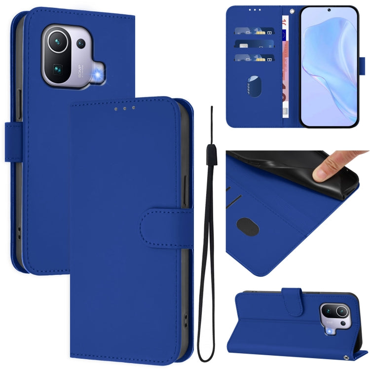 Skin Feel Solid Color Leather Phone Case with Lanyard, For Xiaomi Mi 11 Pro, For Xiaomi Poco M3