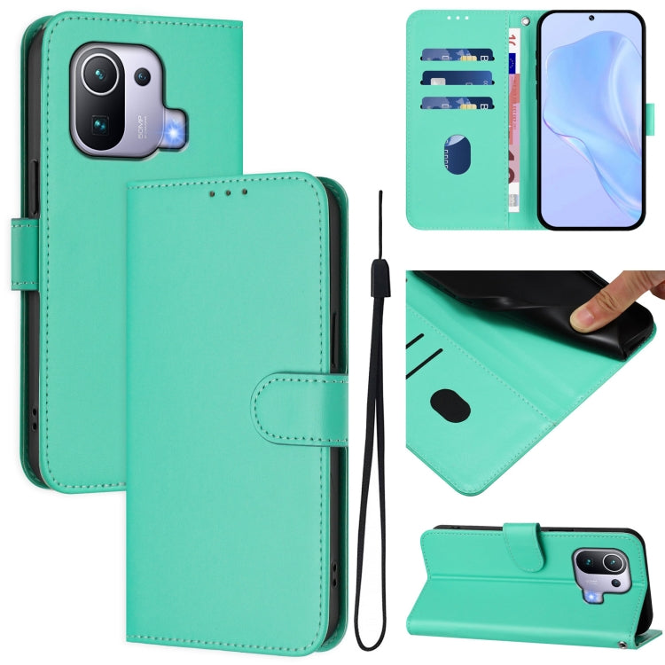 Skin Feel Solid Color Leather Phone Case with Lanyard, For Xiaomi Mi 11 Pro, For Xiaomi Poco M3