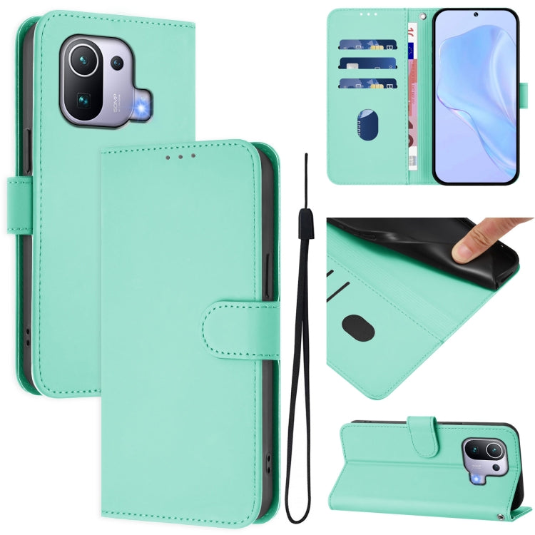 Skin Feel Solid Color Leather Phone Case with Lanyard, For Xiaomi Mi 11 Pro, For Xiaomi Poco M3