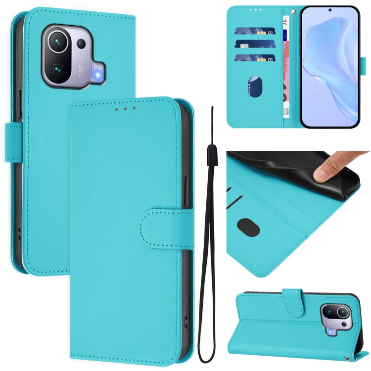 Skin Feel Solid Color Leather Phone Case with Lanyard, For Xiaomi Mi 11 Pro, For Xiaomi Poco M3