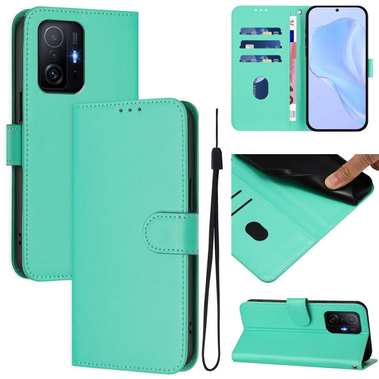 Skin Feel Solid Color Leather Phone Case with Lanyard, For Xiaomi 11T / 11T Pro, For Xiaomi Poco M3 Pro