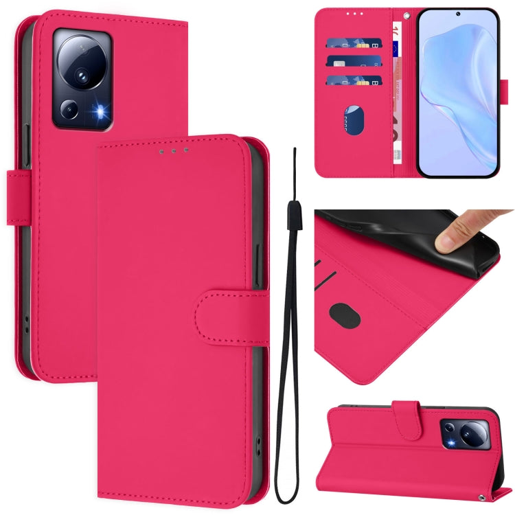 Skin Feel Solid Color Leather Phone Case with Lanyard, For Xiaomi Poco X5, For Xiaomi 13 Lite 5G Global / Civi 2