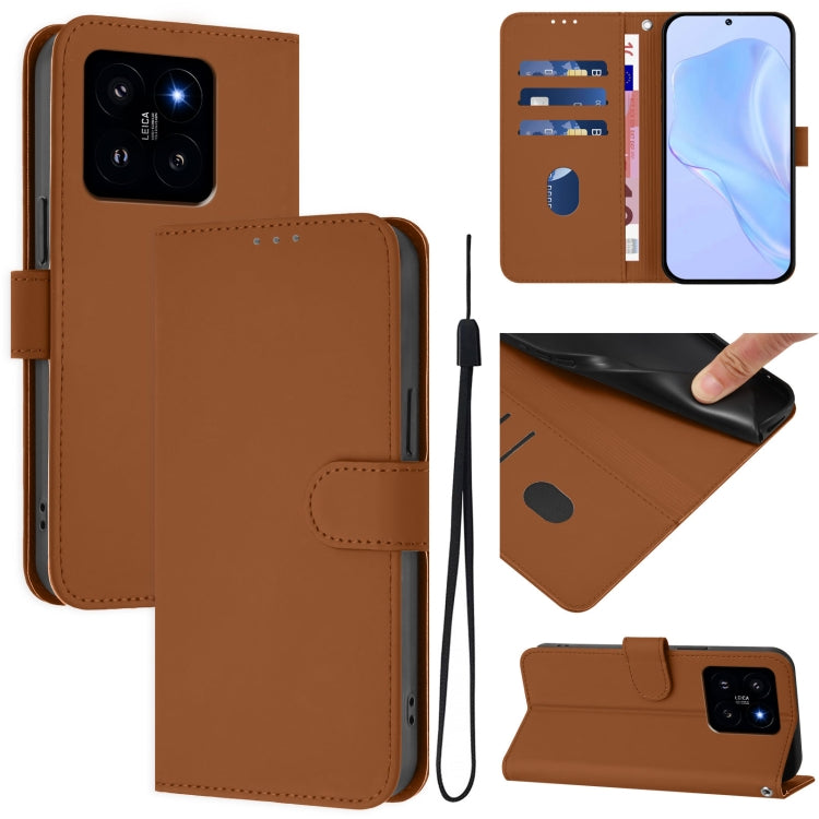 Skin Feel Solid Color Leather Phone Case with Lanyard, For Xiaomi 14, For Xiaomi 13T Pro Global / 13T Global