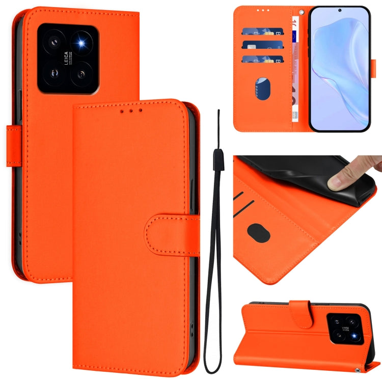 Skin Feel Solid Color Leather Phone Case with Lanyard, For Xiaomi 14, For Xiaomi 13T Pro Global / 13T Global