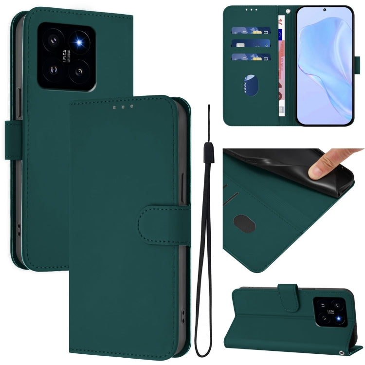 Skin Feel Solid Color Leather Phone Case with Lanyard, For Xiaomi 14, For Xiaomi 13T Pro Global / 13T Global