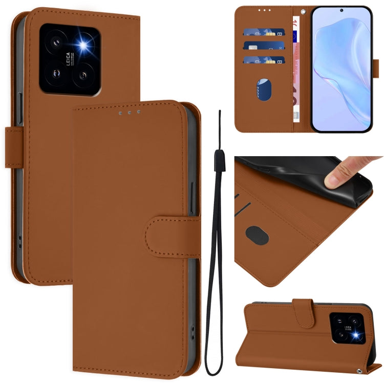 Skin Feel Solid Color Leather Phone Case with Lanyard, For Xiaomi 14 Pro 5G Global, For Xiaomi 14T Pro