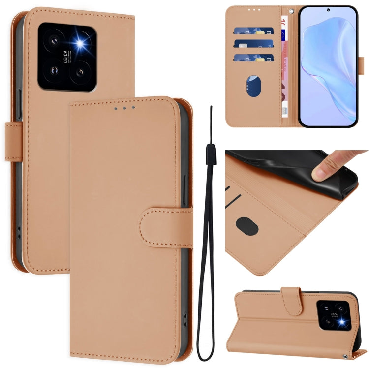 Skin Feel Solid Color Leather Phone Case with Lanyard, For Xiaomi 14 Pro 5G Global, For Xiaomi 14T Pro