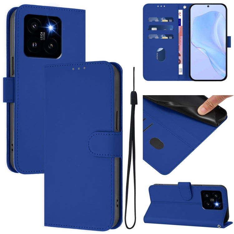 Skin Feel Solid Color Leather Phone Case with Lanyard, For Xiaomi 14 Pro 5G Global, For Xiaomi 14T Pro