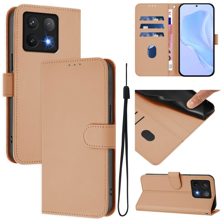 Skin Feel Solid Color Leather Phone Case with Lanyard, For Xiaomi 14 Pro 5G Global, For Xiaomi 14T Pro