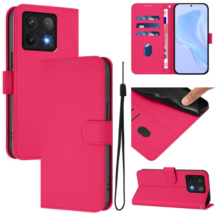 Skin Feel Solid Color Leather Phone Case with Lanyard, For Xiaomi 14 Pro 5G Global, For Xiaomi 14T Pro
