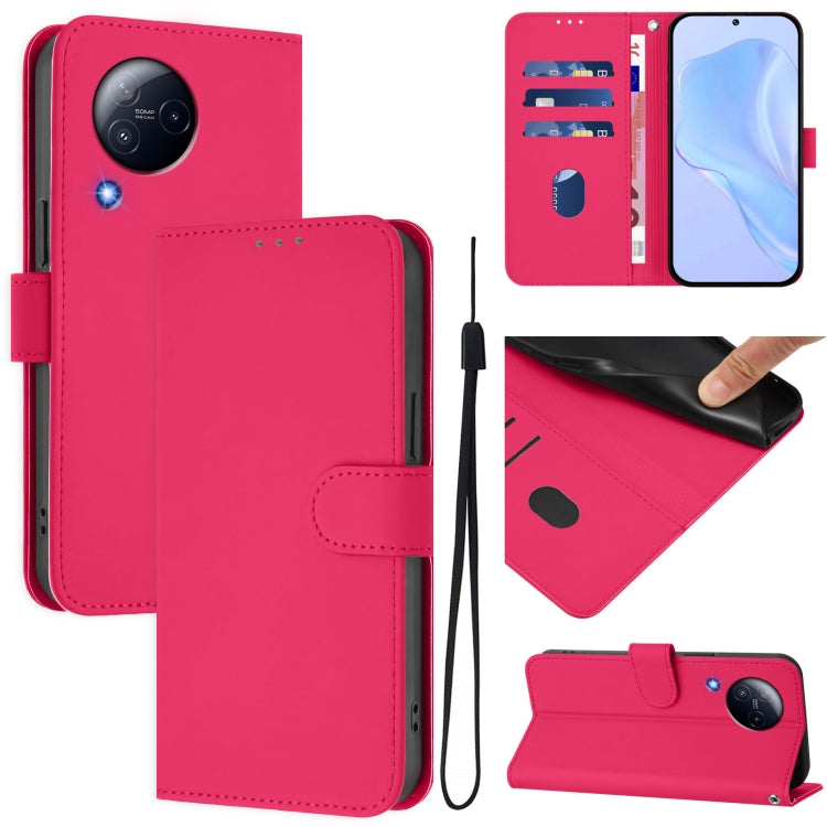 Skin Feel Solid Color Leather Phone Case with Lanyard, For Xiaomi Civi 3 5G, For Xiaomi Poco X5 Pro