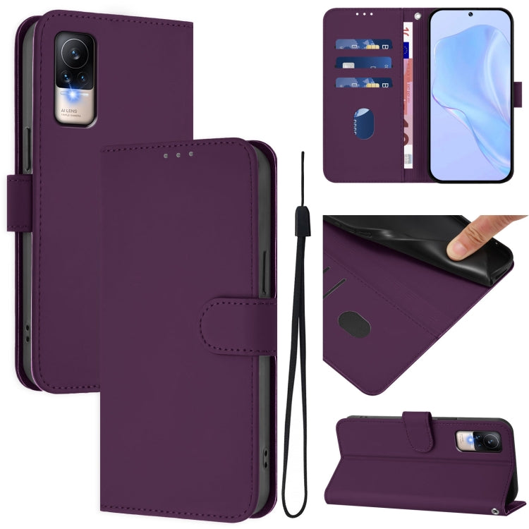 Skin Feel Solid Color Leather Phone Case with Lanyard, For Xiaomi Poco C40, For Xiaomi Civi 1S