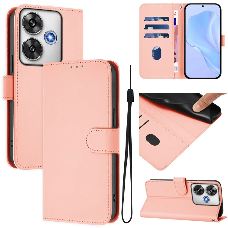 Skin Feel Solid Color Leather Phone Case with Lanyard, For Xiaomi Poco C61 4G Global, For Xiaomi Poco F6 5G