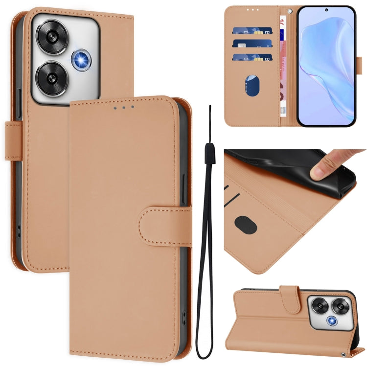 Skin Feel Solid Color Leather Phone Case with Lanyard, For Xiaomi Poco C61 4G Global, For Xiaomi Poco F6 5G