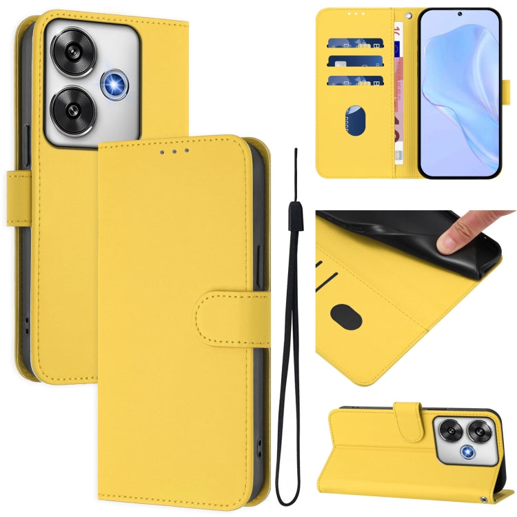 Skin Feel Solid Color Leather Phone Case with Lanyard, For Xiaomi Poco C61 4G Global, For Xiaomi Poco F6 5G