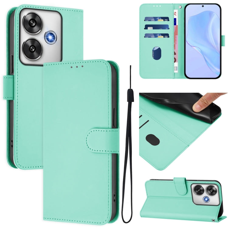 Skin Feel Solid Color Leather Phone Case with Lanyard, For Xiaomi Poco C61 4G Global, For Xiaomi Poco F6 5G