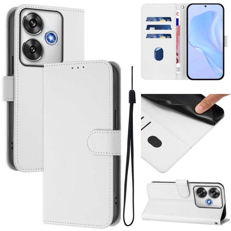Skin Feel Solid Color Leather Phone Case with Lanyard, For Xiaomi Poco C61 4G Global, For Xiaomi Poco F6 5G