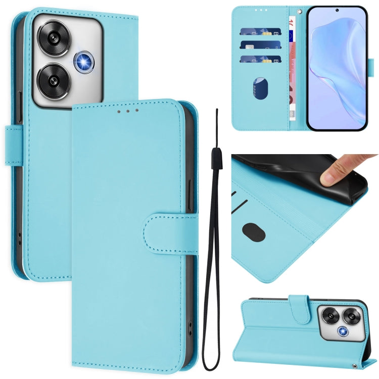 Skin Feel Solid Color Leather Phone Case with Lanyard, For Xiaomi Poco C61 4G Global, For Xiaomi Poco F6 5G