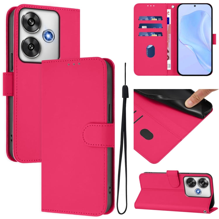 Skin Feel Solid Color Leather Phone Case with Lanyard, For Xiaomi Poco C61 4G Global, For Xiaomi Poco F6 5G