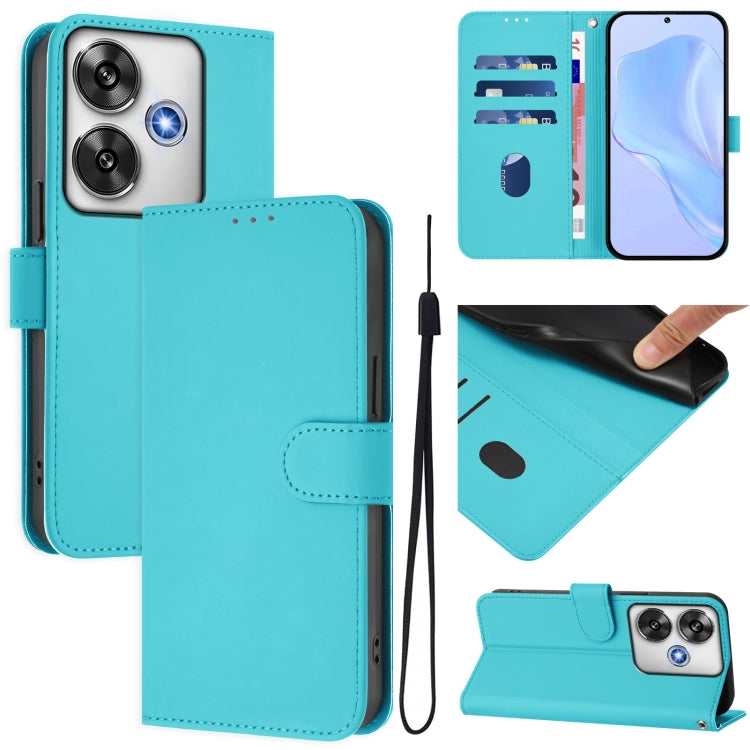 Skin Feel Solid Color Leather Phone Case with Lanyard, For Xiaomi Poco C61 4G Global, For Xiaomi Poco F6 5G