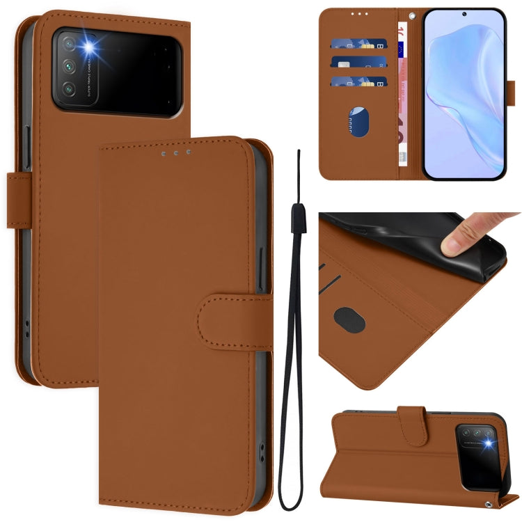 Skin Feel Solid Color Leather Phone Case with Lanyard, For Xiaomi Mi 11 Pro, For Xiaomi Poco M3