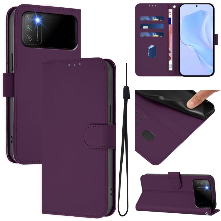 Skin Feel Solid Color Leather Phone Case with Lanyard, For Xiaomi Mi 11 Pro, For Xiaomi Poco M3