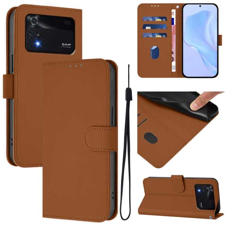 Skin Feel Solid Color Leather Phone Case with Lanyard, For Xiaomi Poco M4 Pro 5G, For Xiaomi Poco M4 Pro 4G